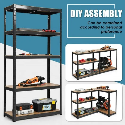 2 Pcs Storage Shelves Garage Shelving Units Tool Utility Shelves-Black