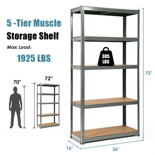 2 Pcs Storage Shelves Garage Shelving Units Tool Utility Shelves-Gray