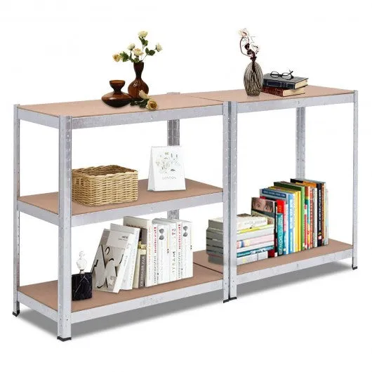 2 Pcs Storage Shelves Garage Shelving Units Tool Utility Shelves-Silver