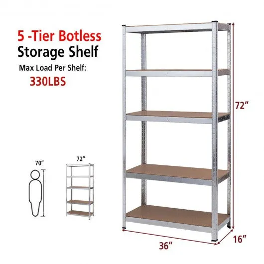 2 Pcs Storage Shelves Garage Shelving Units Tool Utility Shelves-Silver