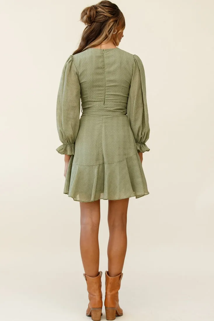 Agnes Long Sleeve Pleat Detail Dress Olive