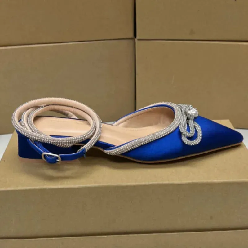 AMOZAE-- Rhinestone Bowknot Flats with Ankle Strap