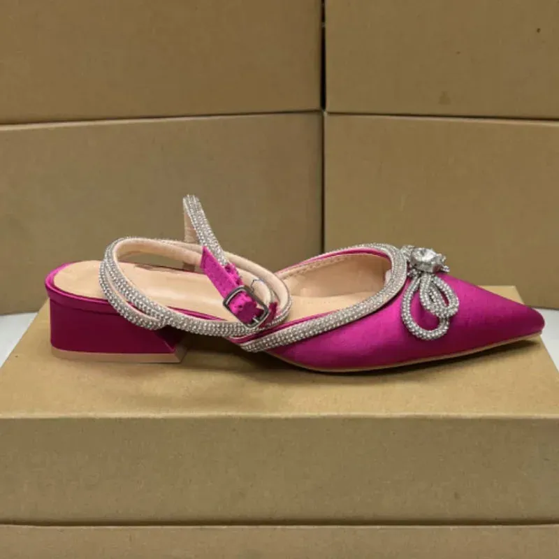 AMOZAE-- Rhinestone Bowknot Flats with Ankle Strap