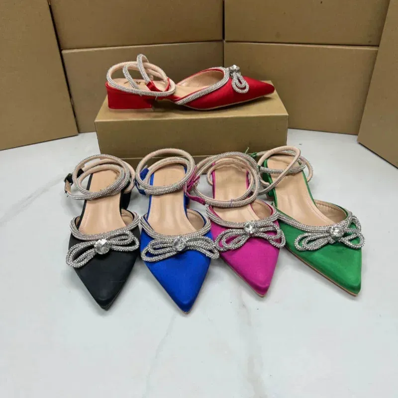 AMOZAE-- Rhinestone Bowknot Flats with Ankle Strap