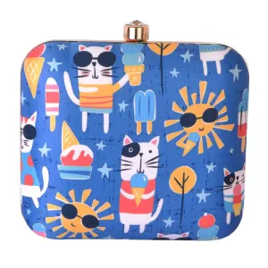 Artklim Ice-Cream & Cat Printed Clutch with Detachable Sling