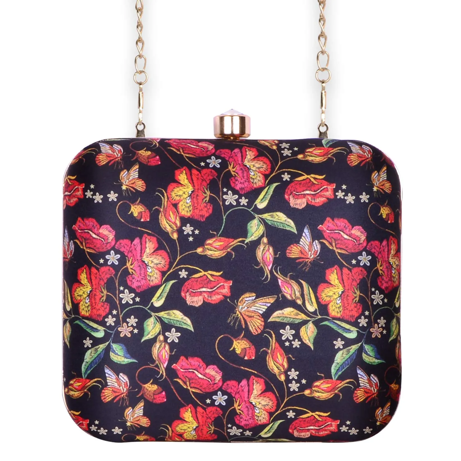 Artklim Women's Floral Clutch Bag with Detachable Sling (Black)