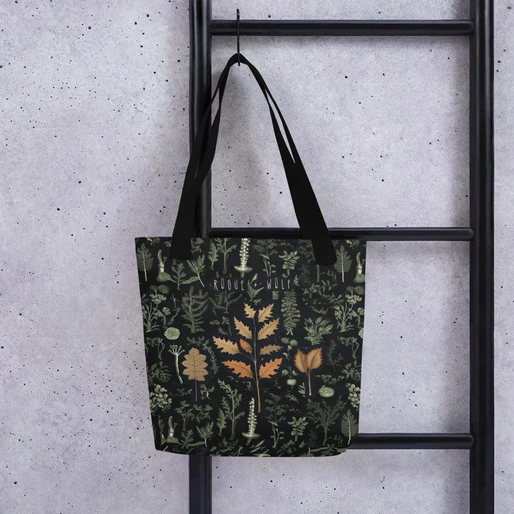 Autumn Memoir Vegan Tote Bag - Dark Academia Witchy Botanical Large Foldable Bag for Uni Work Shopping School & Travel