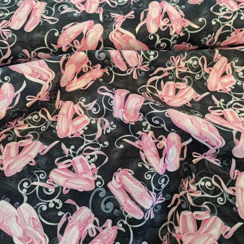 Ballet Slippers Black/Grey - Pink Slippers Cotton Fabric