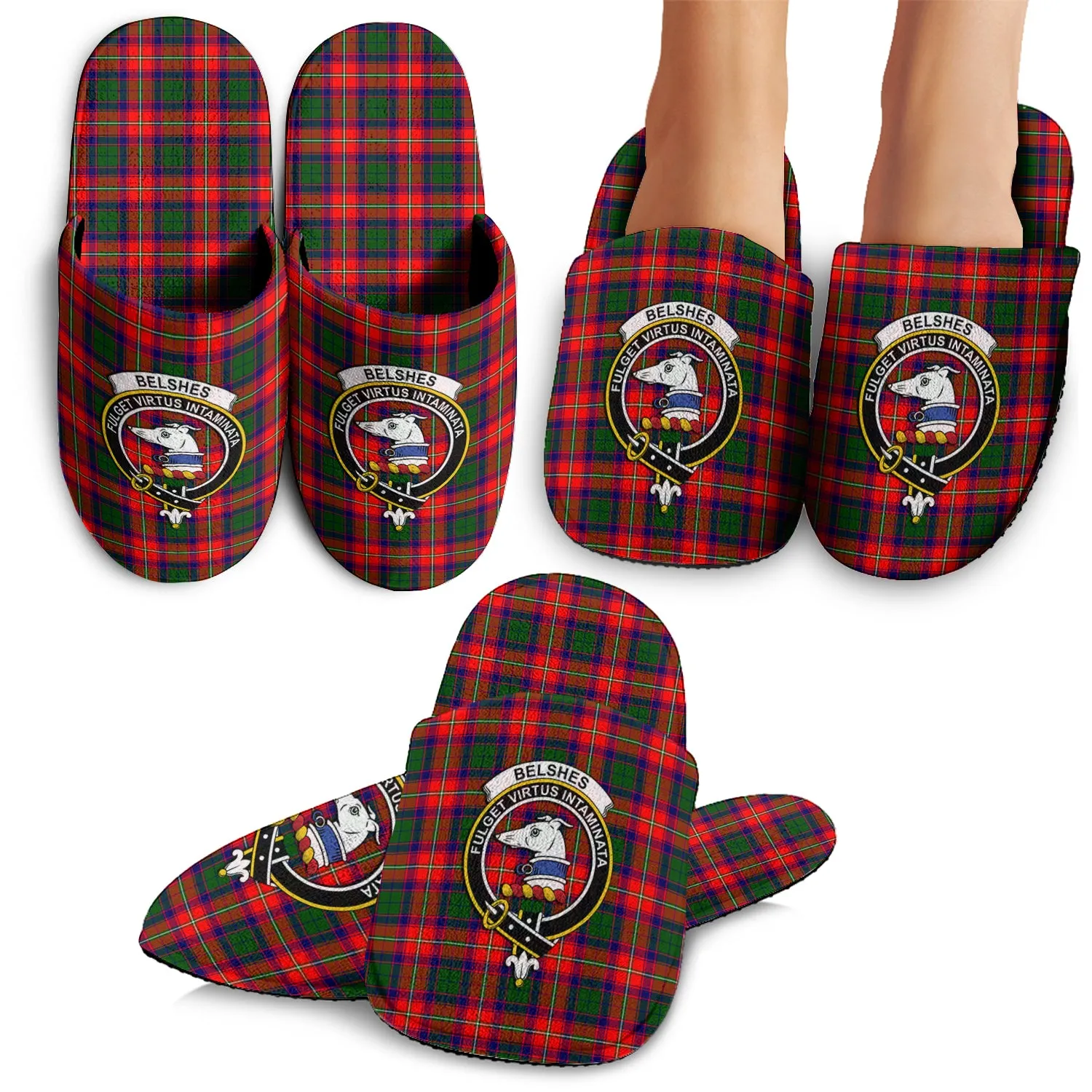 Belshes Tartan Home Slippers with Family Crest