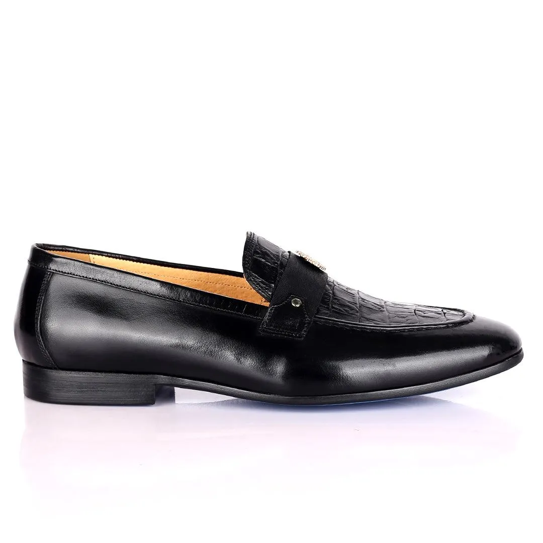 Billion Exquisite Half Croc And Belted Logo Designed Leather Shoe - Black