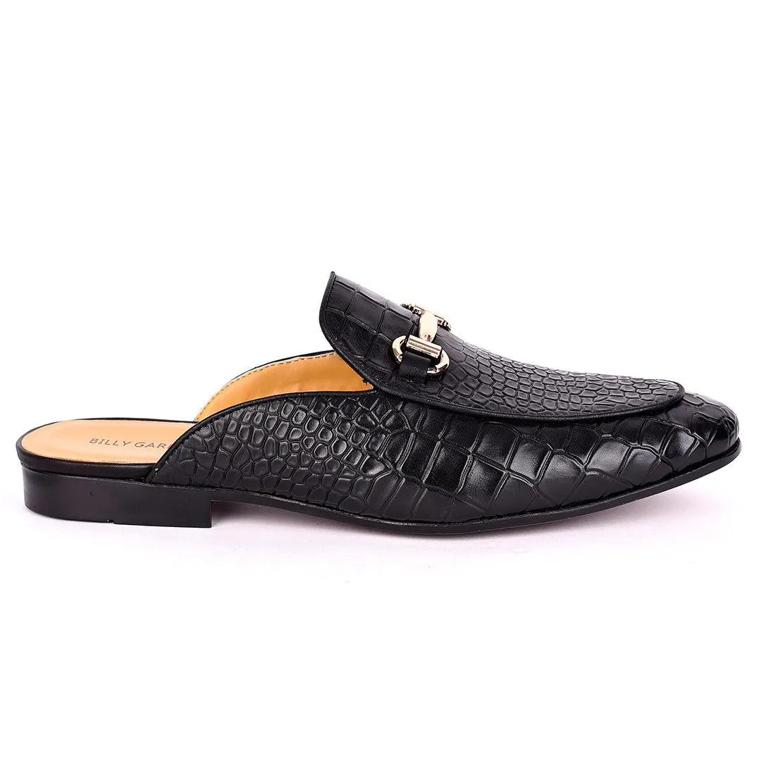 Billy Garrison Crocodile Skin Leather With Gold Chain Men's Half Shoe- Black