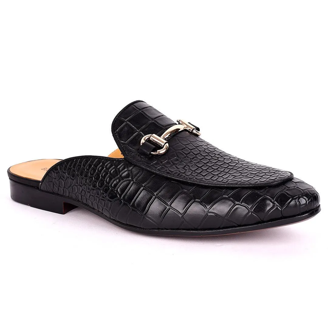 Billy Garrison Crocodile Skin Leather With Gold Chain Men's Half Shoe- Black