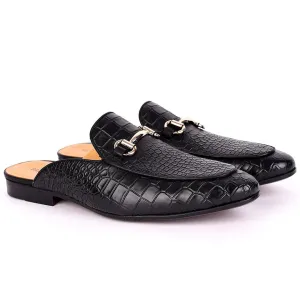 Billy Garrison Crocodile Skin Leather With Gold Chain Men's Half Shoe- Black