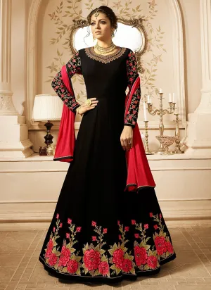 Black And Pink Ethnic Embroidered Anarkali Suit