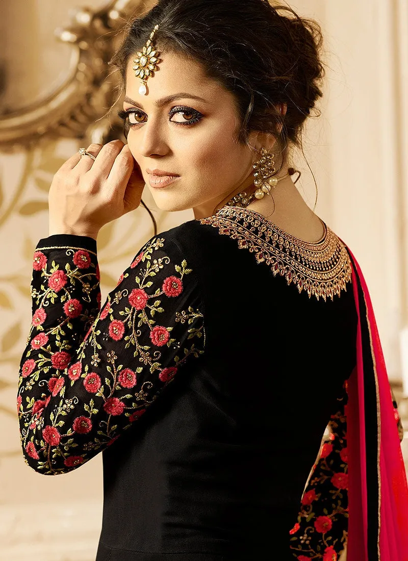 Black And Pink Ethnic Embroidered Anarkali Suit