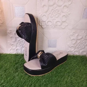 Black Buckle Platform Wedge Slippers