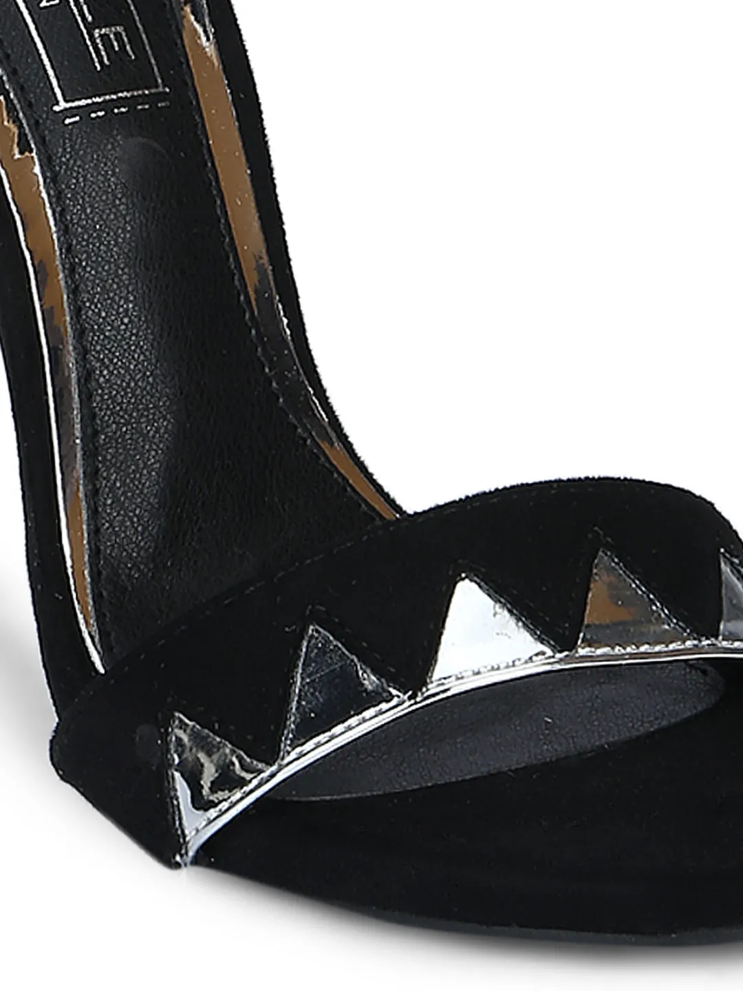 Black Micro Silver Ankle Strap Stilettos