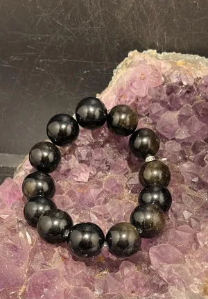 Black Obsidian Gold Sheen Stretchy Bracelet 18 mm