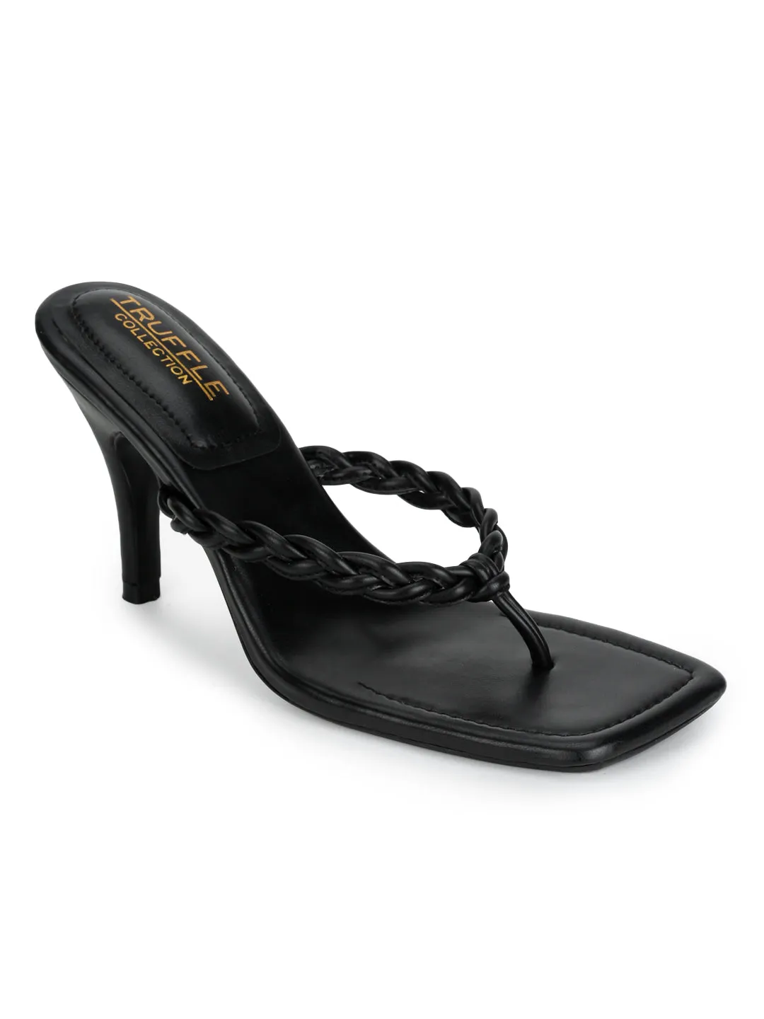 Black PU Flip Flop Stiletto Mules (TC-ST-1296-BLK)