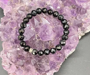 Black Tourmaline Faceted 8mm Stretchy Bracelet