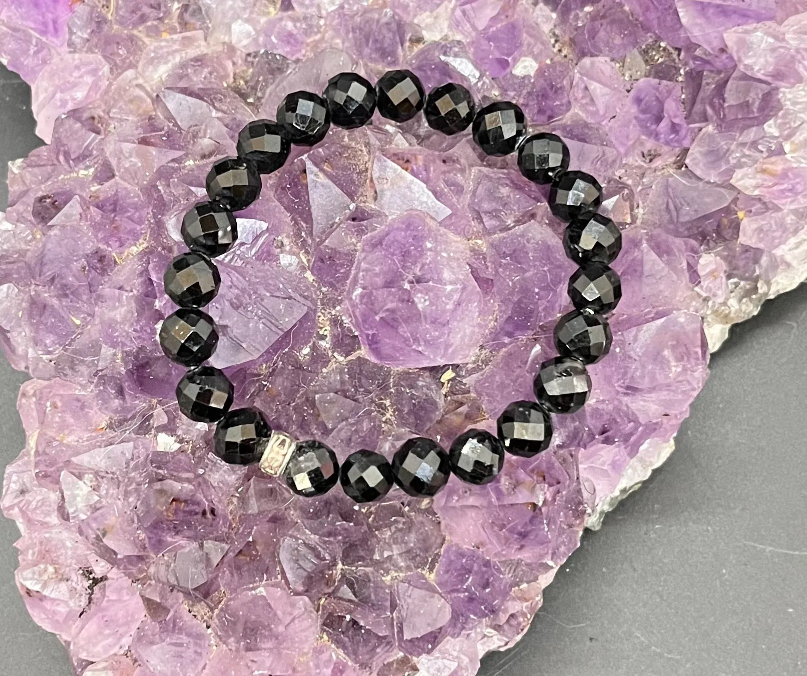 Black Tourmaline Faceted 8mm Stretchy Bracelet