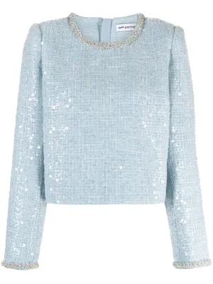 Blue Sequin Boucle Top