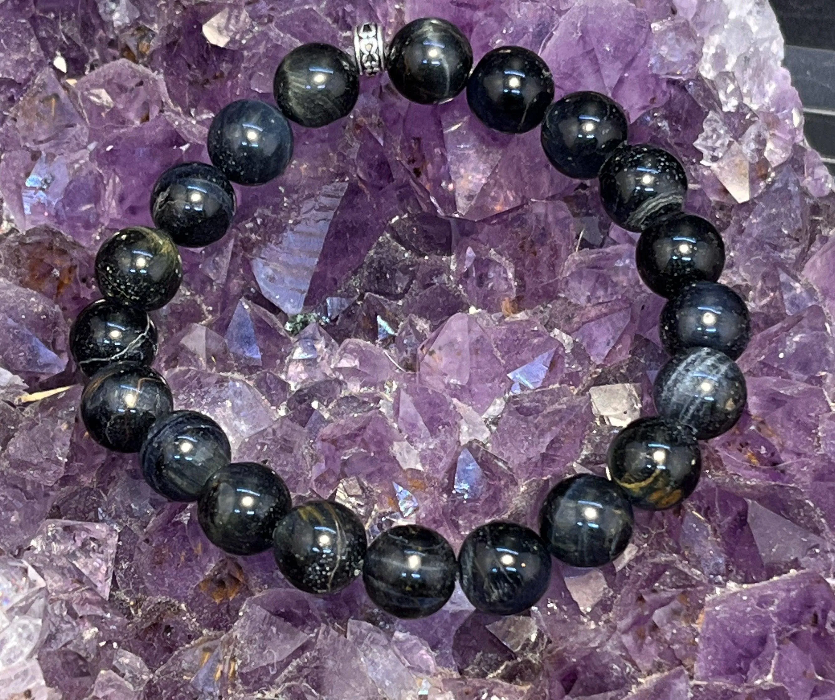 Blue Tigers Eye "Hawks Eye" Stretchy Bracelet