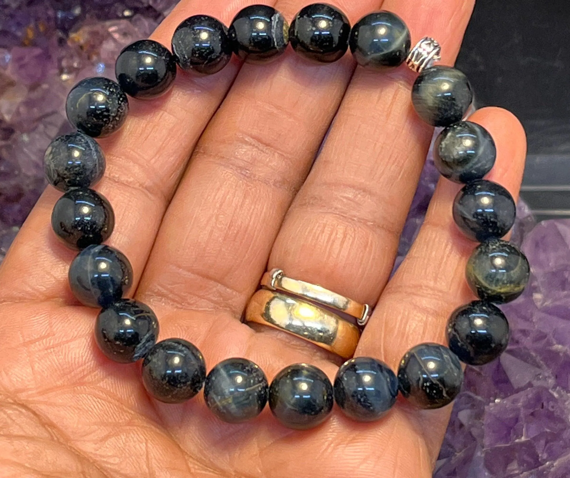 Blue Tigers Eye "Hawks Eye" Stretchy Bracelet