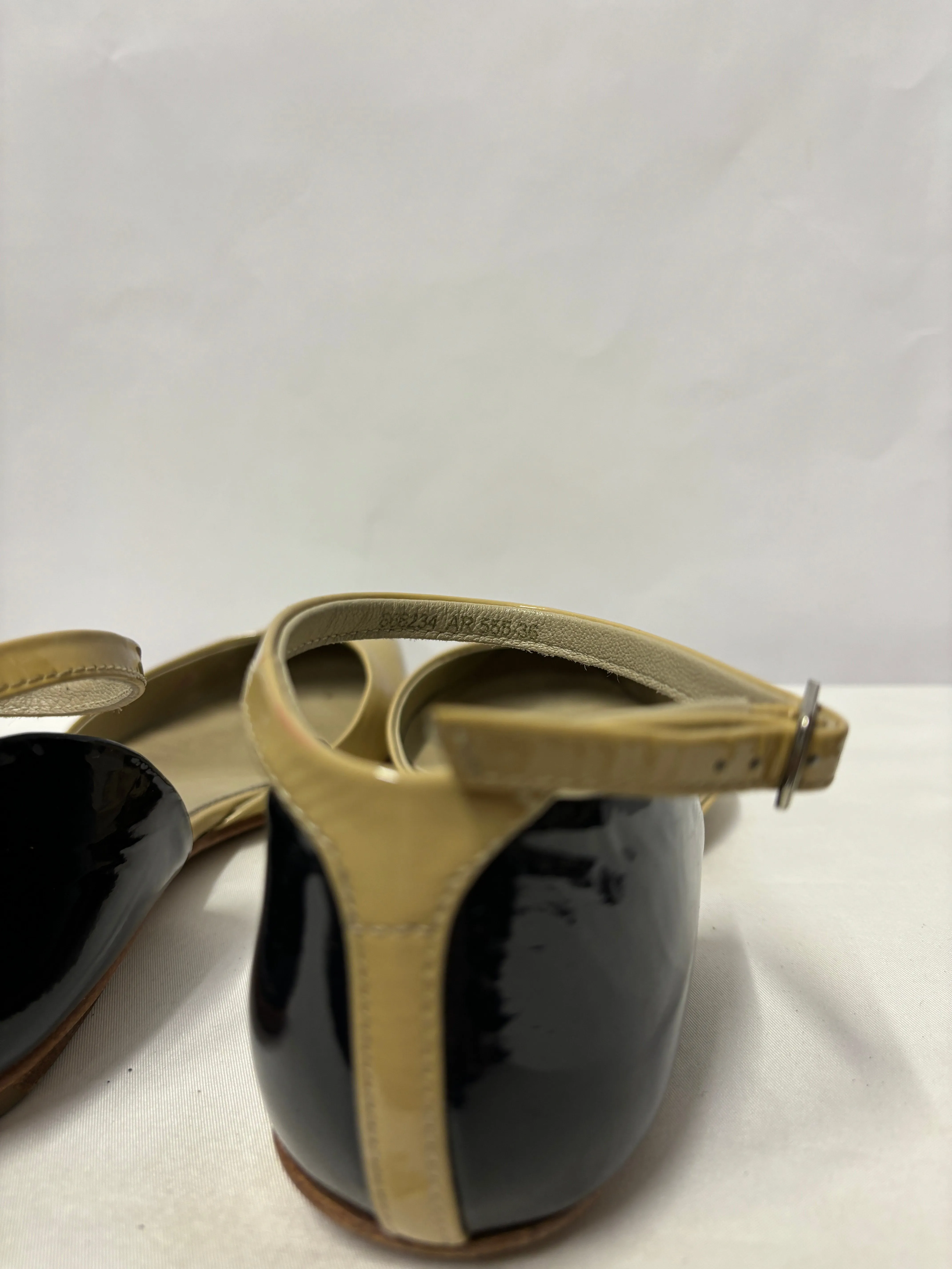 Boden Light Brown & Blue Patent Leather Flats With Ankle Buckle 3