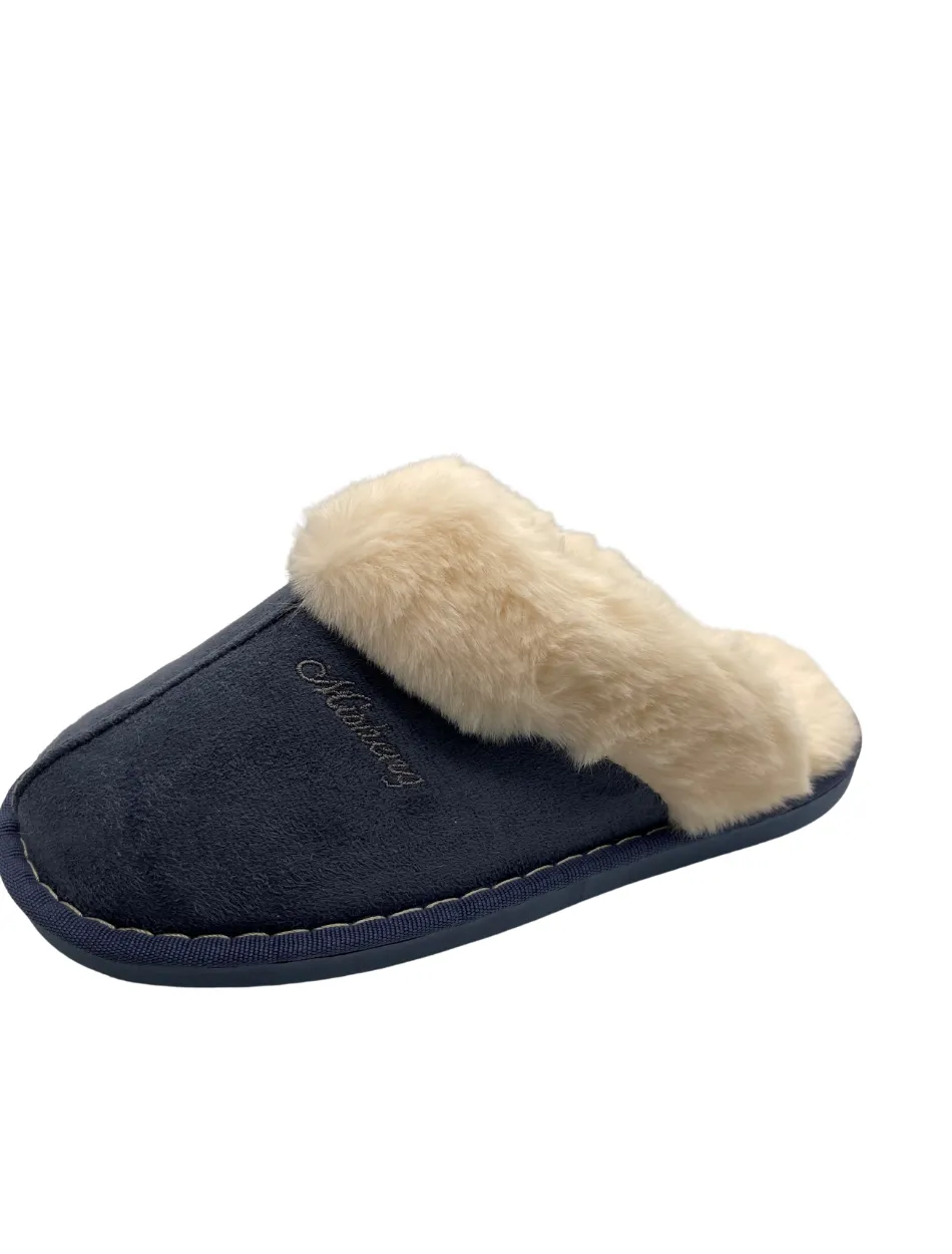 Bras & Honey Ladies Lila Slippers Faux Sheepskin Mule, Blue