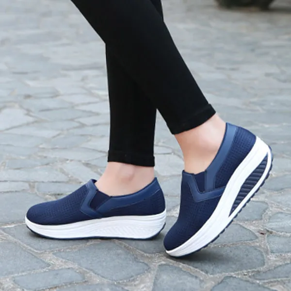 Breathable Mesh Pure Color Rocker Sole Shake Casual Shoes