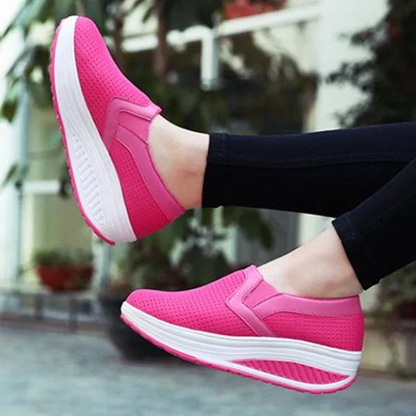 Breathable Mesh Pure Color Rocker Sole Shake Casual Shoes