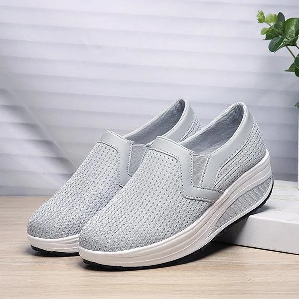 Breathable Mesh Pure Color Rocker Sole Shake Casual Shoes