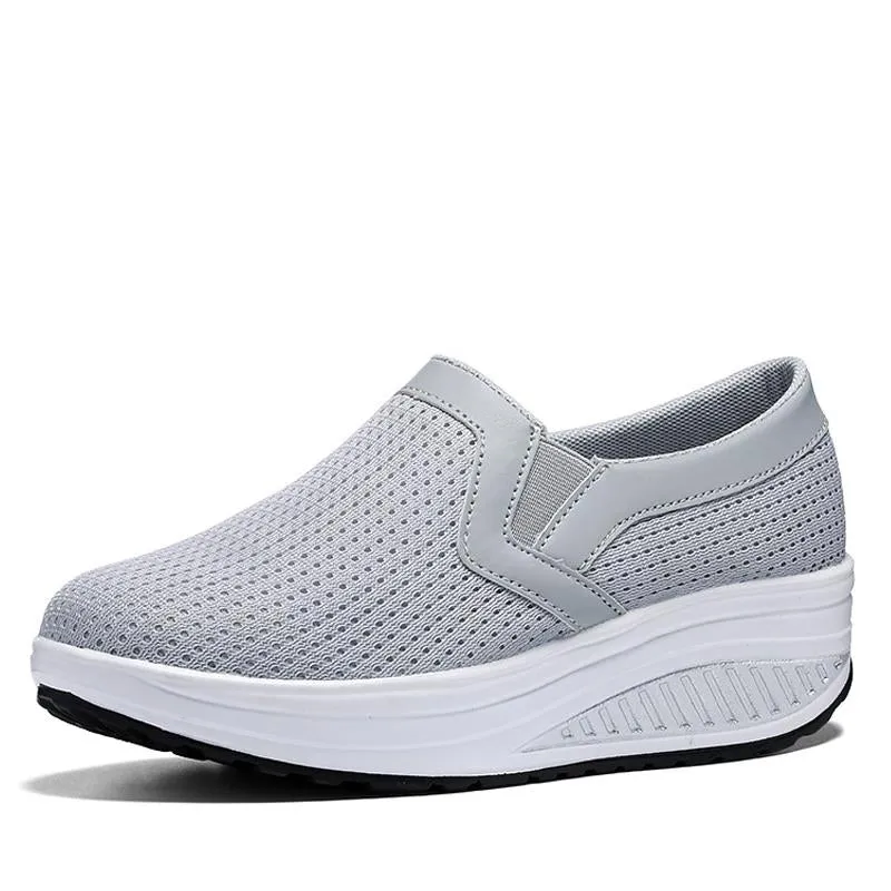 Breathable Mesh Pure Color Rocker Sole Shake Casual Shoes