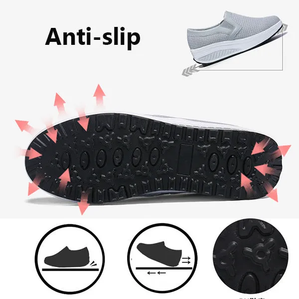 Breathable Mesh Pure Color Rocker Sole Shake Casual Shoes