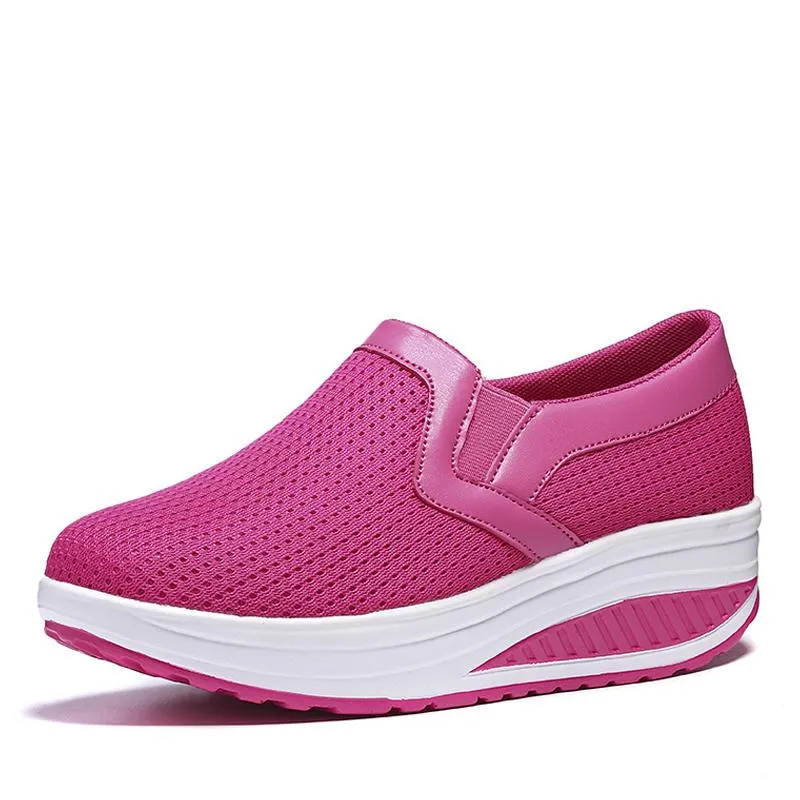 Breathable Mesh Pure Color Rocker Sole Shake Casual Shoes