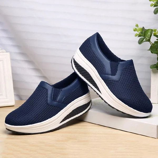 Breathable Mesh Pure Color Rocker Sole Shake Casual Shoes