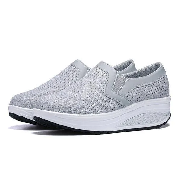 Breathable Mesh Pure Color Rocker Sole Shake Casual Shoes