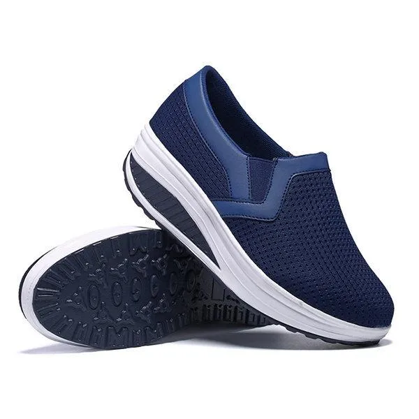 Breathable Mesh Pure Color Rocker Sole Shake Casual Shoes