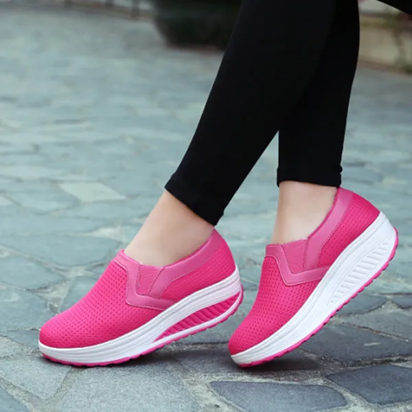 Breathable Mesh Pure Color Rocker Sole Shake Casual Shoes