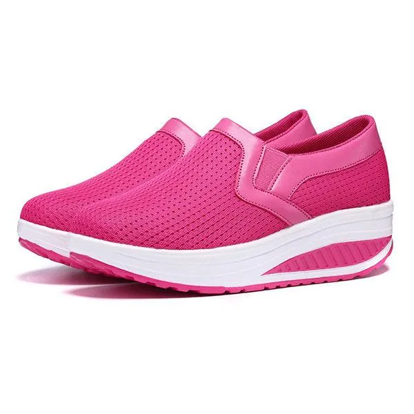 Breathable Mesh Pure Color Rocker Sole Shake Casual Shoes