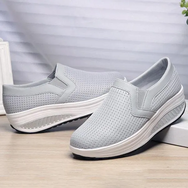 Breathable Mesh Pure Color Rocker Sole Shake Casual Shoes