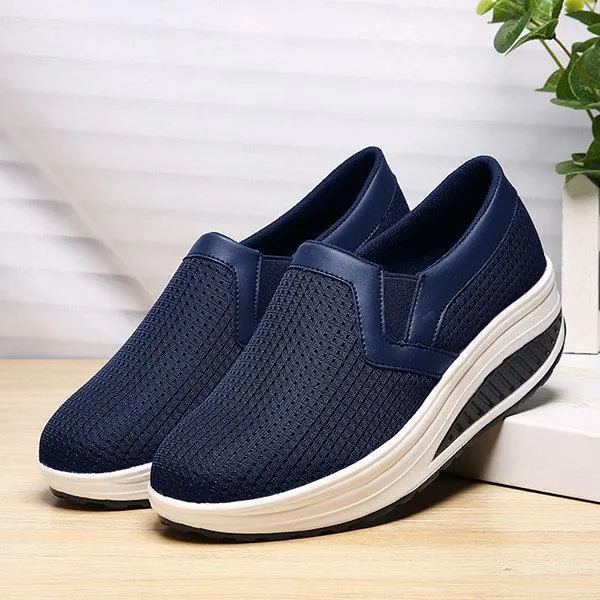 Breathable Mesh Pure Color Rocker Sole Shake Casual Shoes