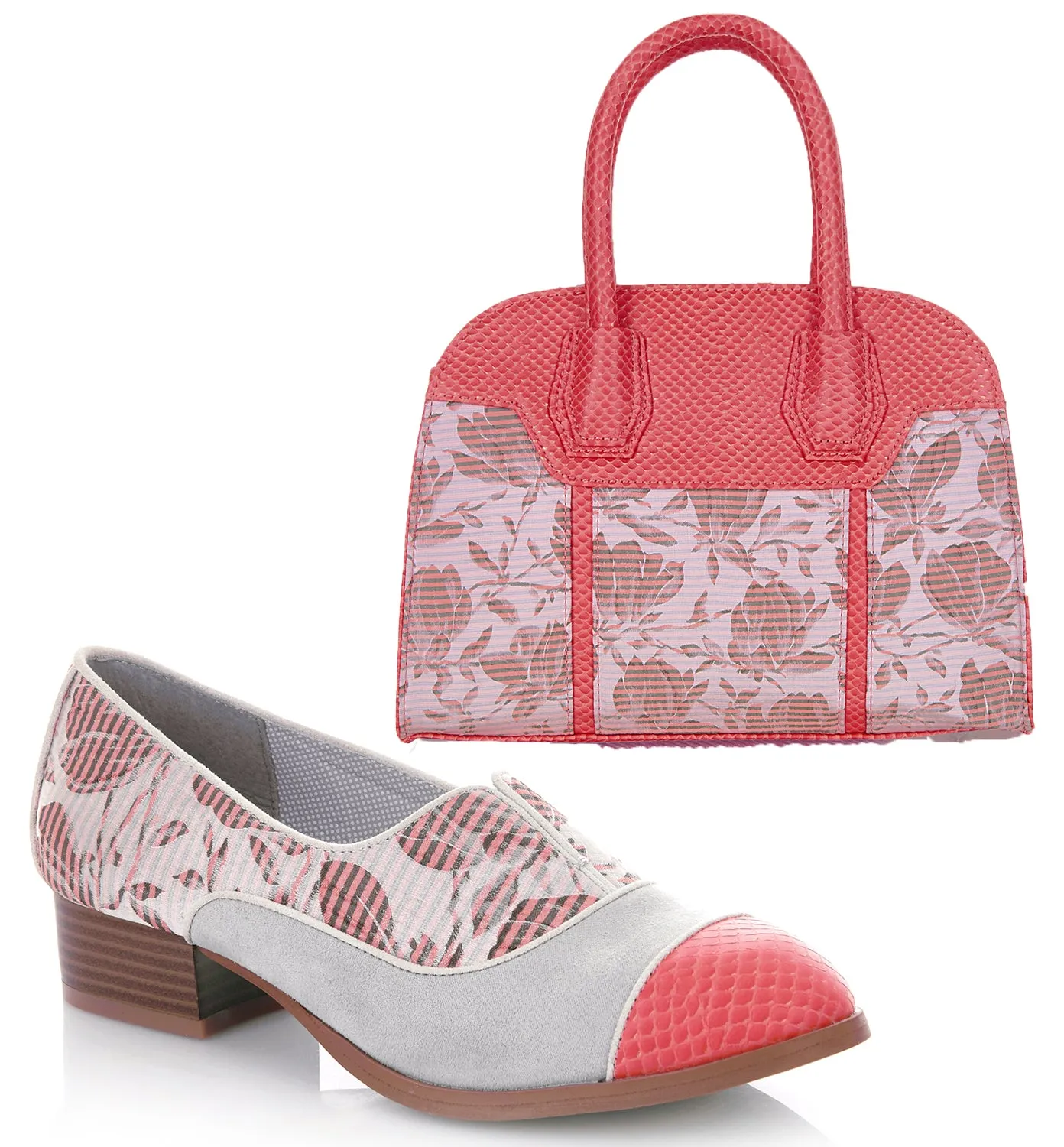 Brooke Coral Low Heel Loafer Shoes & Matching Cancun Bag by Ruby Shoo