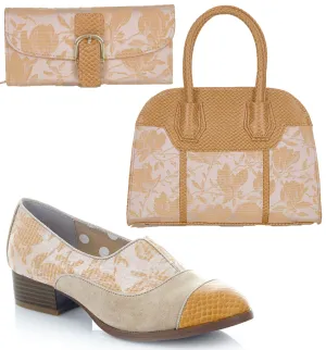 Brooke Sand Low Heel Loafer Shoes & Matching Cancun Bag & Como Purse by Ruby Shoo