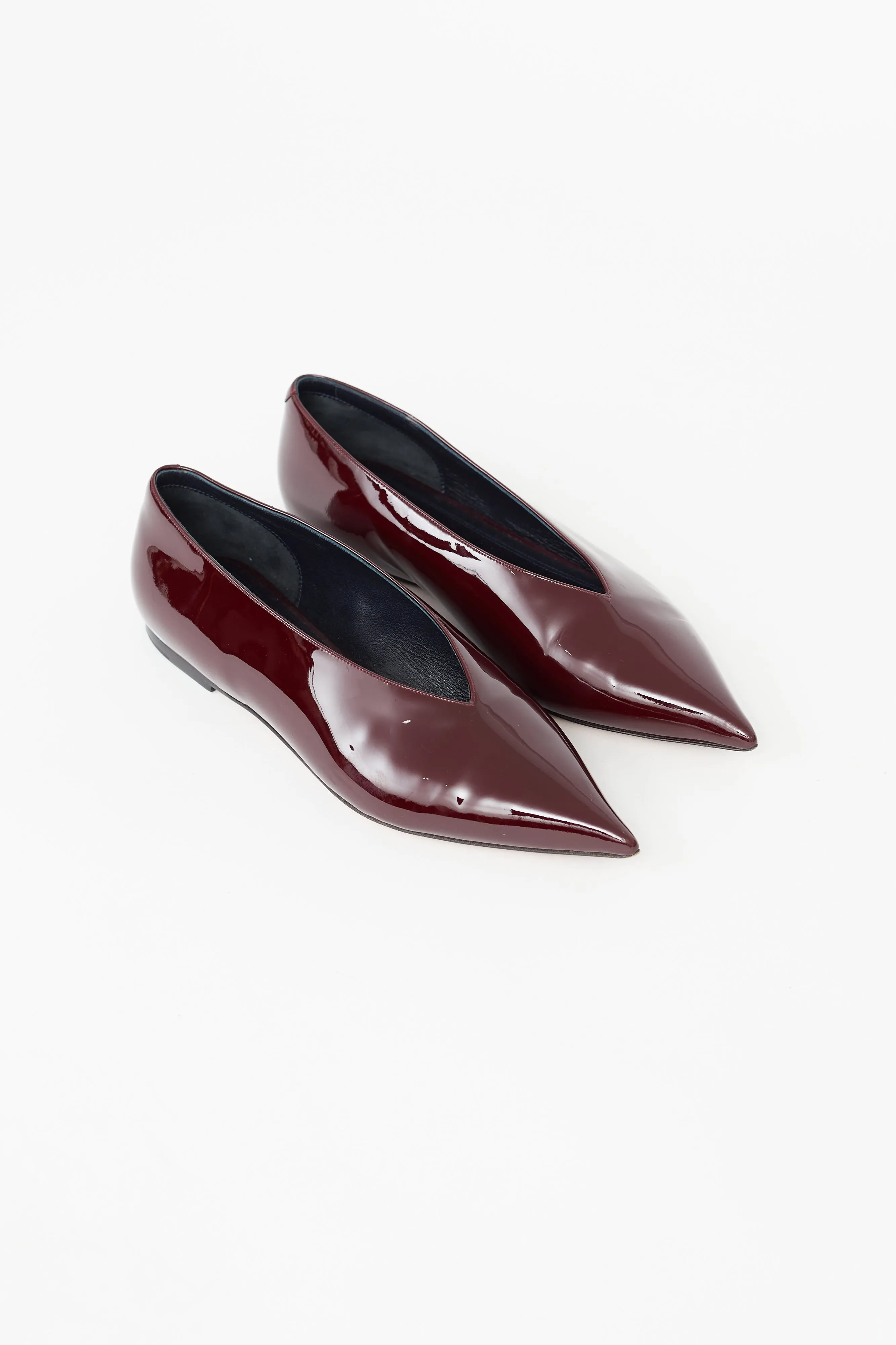 Burgundy Patent Leather Pointed Toe Flat