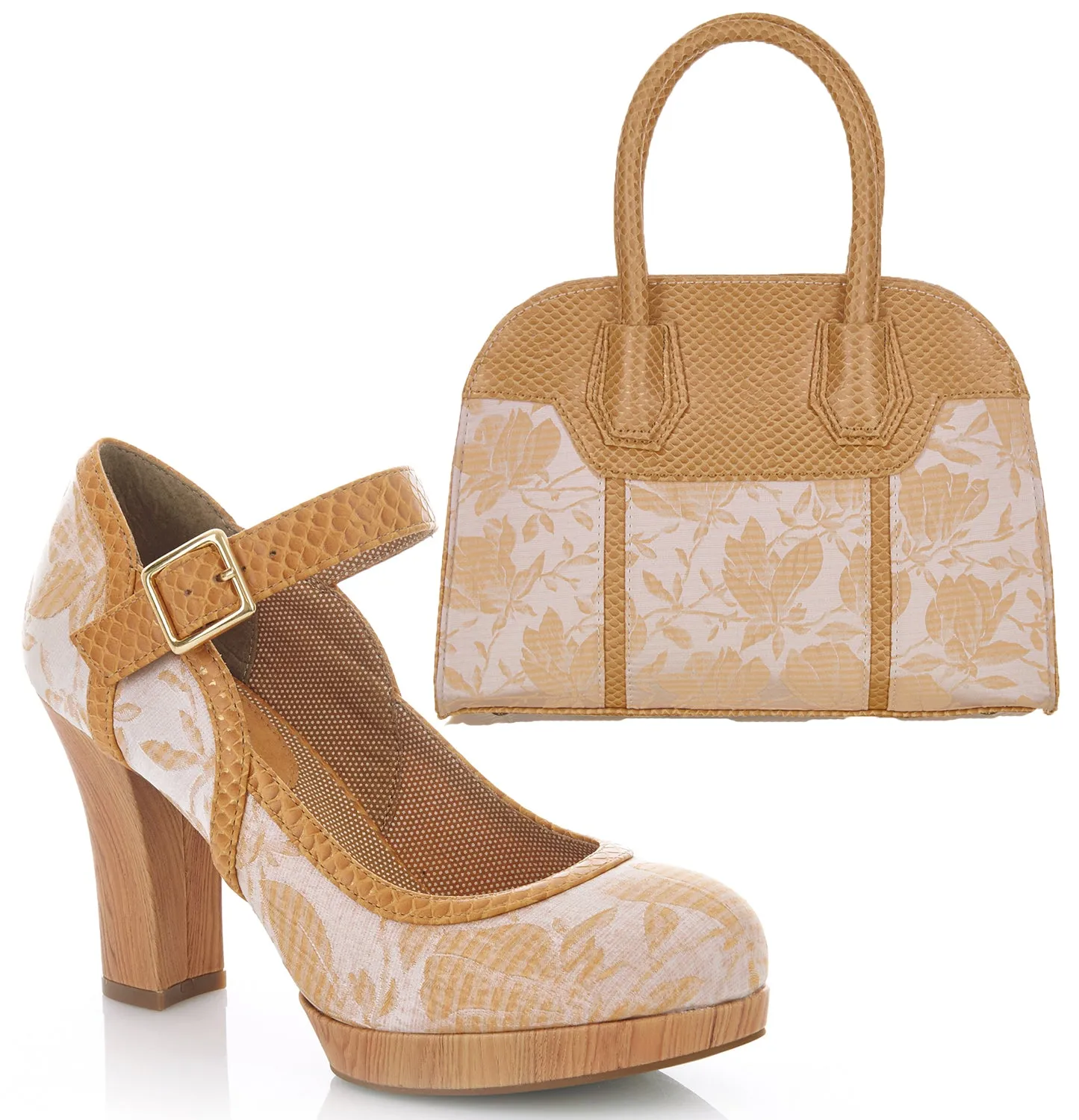 Cassandra Sand Beige Platform Mary Jane Bar Shoes & Matching Cancun Bag by Ruby Shoo