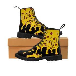 Cheesy Pizza Men's Canvas Boots (Black)