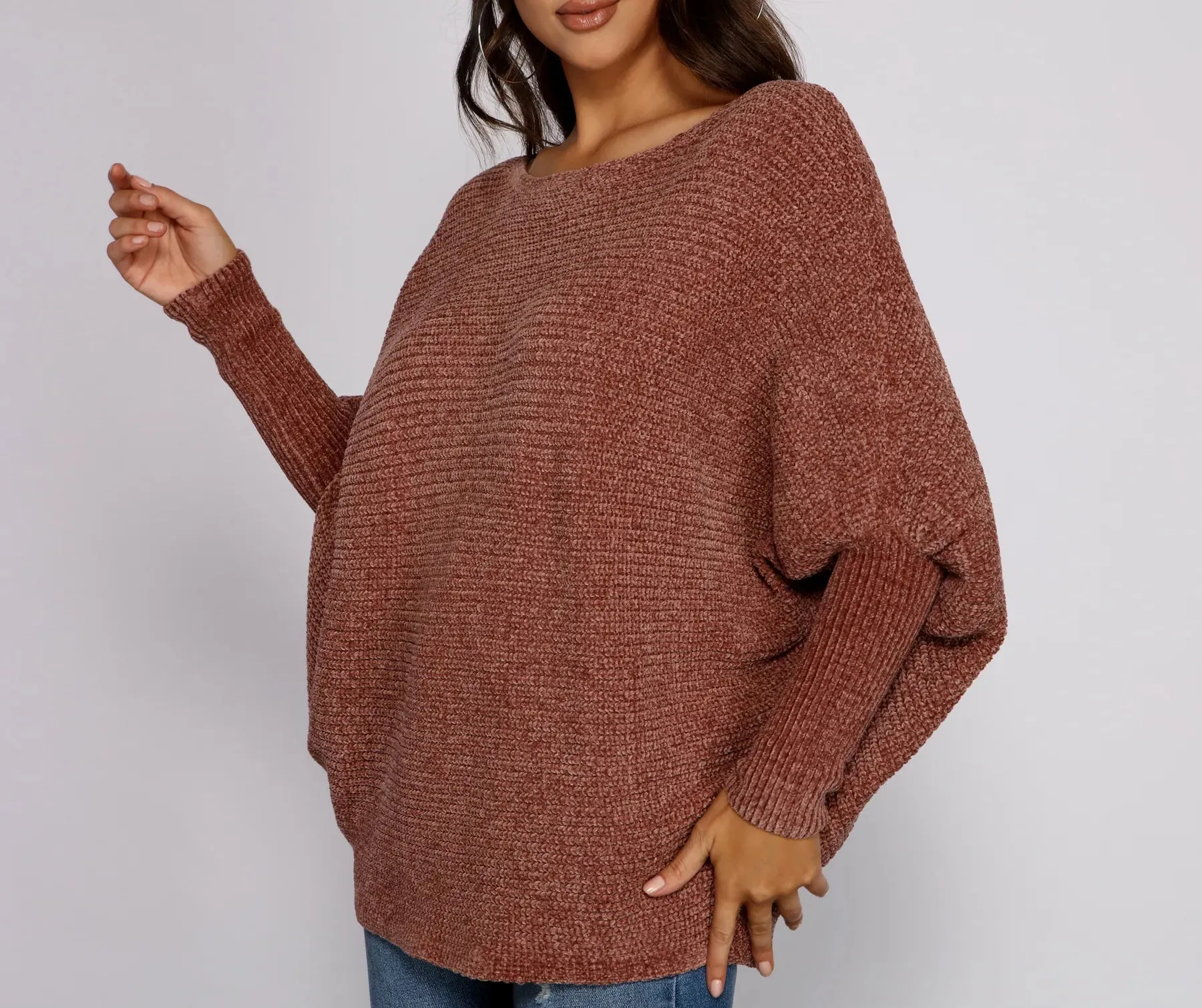 Chenille Knit Dolman Sleeve Sweater