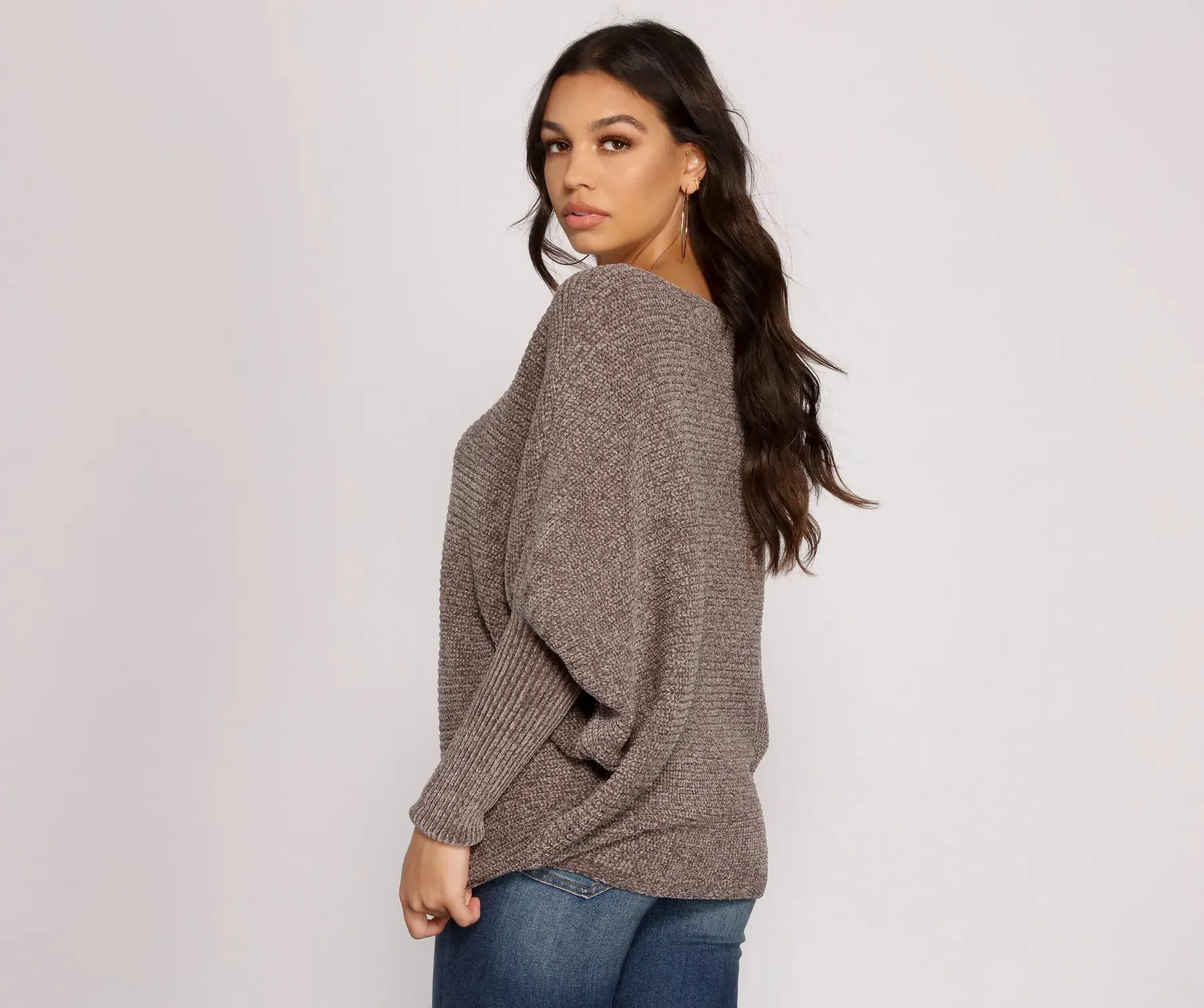 Chenille Knit Dolman Sleeve Sweater